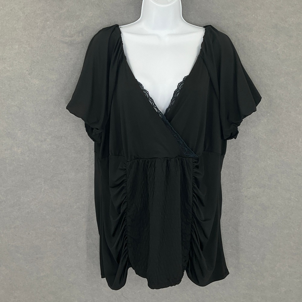 Vintage Baby Phat Top 2x Babydoll Black Surplice Ruffle Ruched Whimsigoth Y2K